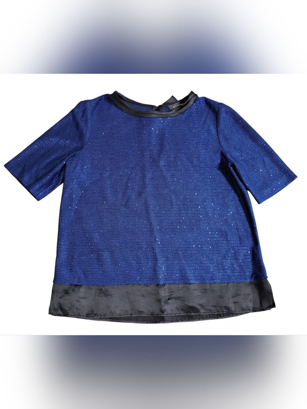St. John Evening Royal Blue Knit Top Metallic Sz M Holiday Party Cocktail